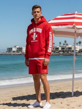 Lifeguard San Francisco Officially Licensed Lifeguard + Red Hooded Sweatshirt XL